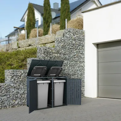 Obrázek produktu pro ML-Design box na odpadky 2er pro 2 koše, 240L 132x80x116,3 cm antracit, ocel, odolný proti povětrnostním vlivům/zamykatelný