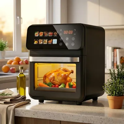 Immagine prodotto di Fritttiera ad aria calda AIORBER da 10 litri con finestra di ispezione, display touch, 80–200 °C, 10 programmi, timer da 60 minuti, frittiera ad aria calda a basso contenuto di grassi per famiglie, colore nero