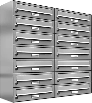Produktbild von 14er V2A Edelstahl Wandbriefkasten Anlage 14 Fach Briefkasten Postkasten