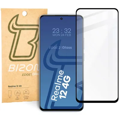Produktbild von Bizon Glass Edge 2 Panzerglas für Realme 12 4G, schwarzer Rahmen