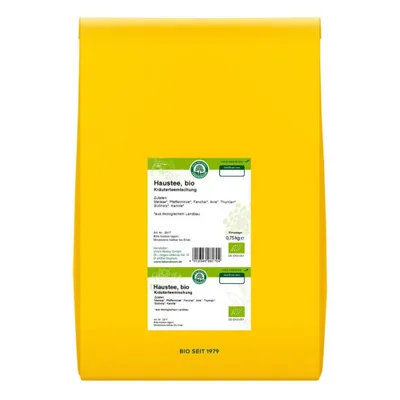 A yellow bag with product information labels.