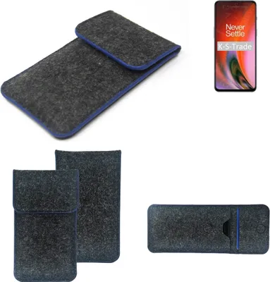 Produktbild von K-S-Trade Handy-Hülle Schutz-Hülle kompatibel mit OnePlus Nord 2 5G Filztasche Pouch Tasche Case Sleeve Filzhülle dunkelgrau, blauer Rand