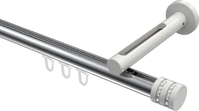 Produktbild von Interdeco Innenlaufstange / Gardinenstange mit Innenlauf Chrom / Weiß, Typ Siteno Estana (Glitzerkappe), 20 mm Ø 1-läufig, 480 cm