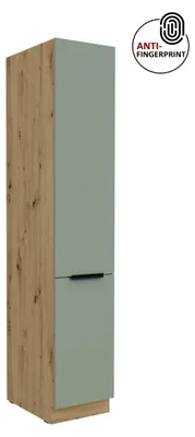 Produktbild von Küchen Hochschrank 40 cm Küche ARIA Aquamarin ultra matt + Eiche Artisan matt, hochwertige Fronten mit Anti Fingerprint Beschichtung Küchenzeile Küchenblock