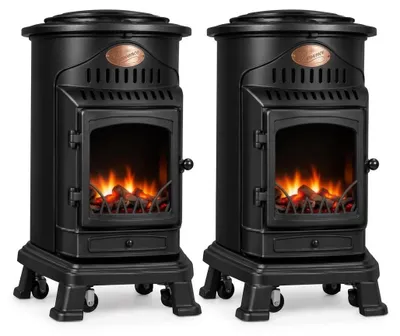 Image de Pack de 2 Poêles à gaz Noir Provence en fonte 3,4KW Effet feu Chauffage d'appoint gaz sur roues