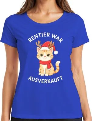 Produktbild von Rentier war t Weihnachten Katze lustig Geschenk süß Damen T-Shirt, Blau, M