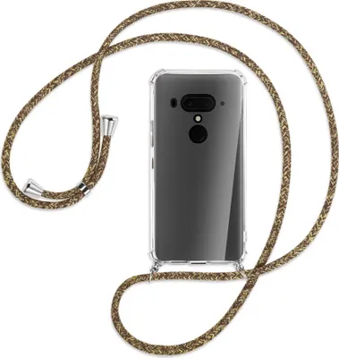 Produktbild von Handykette Backcover-Schutzhülle mit Band (Metall silberfarben) für HTC U12 Plus - braun+beige