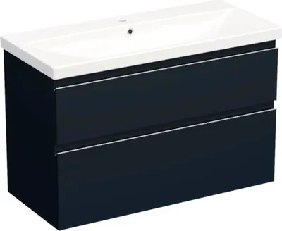 Produktbild von Jungborn Waschplatz TRENTA BxHxT 100x65x45 cm blau marino matt mit Keramik-Waschtisch Griffleiste chrom matt