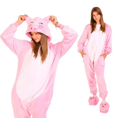 Produktbild von Schlafanzug Onesie Kigurumi Kostüm Verkleidung Rosa Schwein S: 145 - 155cm