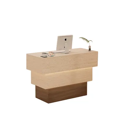 Produktbild von Theke, Kassentheke, Gewerbetheke, LED-Beleuchtete Theke,Bekleidungsgeschäft-Theke, Hotelrezeption, schlicht. Beige Braun 120x50x90cm 【B9066】