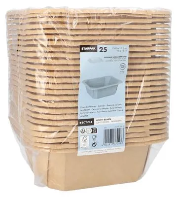 Produktbild von 100 Salatschalen Lunchboxen, Pappe eckig 1200 ml 6 cm x 18 cm x 18 cm braun