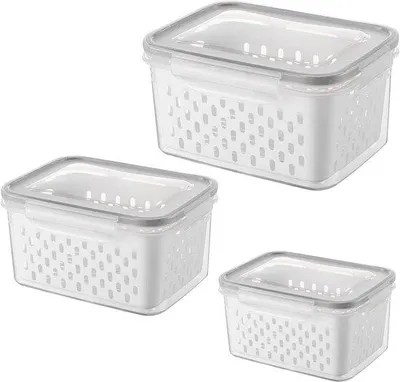 Produktbild von Aufbewahrungsboxen mit Deckel, 3er-Set - Stapelbare Kunststoffbehälter - Lebensmittelaufbewahrungsboxen - Platzsparend für den Kühlschrank