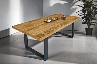 Produktbild von Esszimmertisch Mangoholz Rough massiv U-Gestell schwarz Esstisch 160 x 85 cm LIBRO