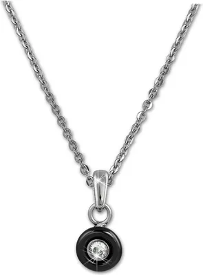 Image de Amello acier inoxydable céramique collier pierre bijoux 50cm argent noir ESKX35S5