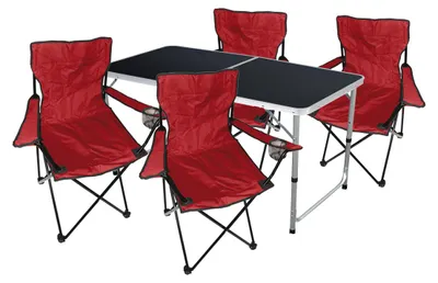 5-tlg. Camping Set Gartenmöbel Campingtisch + 4 x Anglersessel Rot