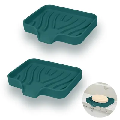Immagine prodotto di 2 portasapone in silicone rosa con sistema di scarico