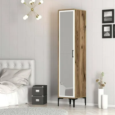 Image de Asphodèle - Armoire polyvalente 1 Porte, 40x201h cm Noyer marron, 4 étagères
