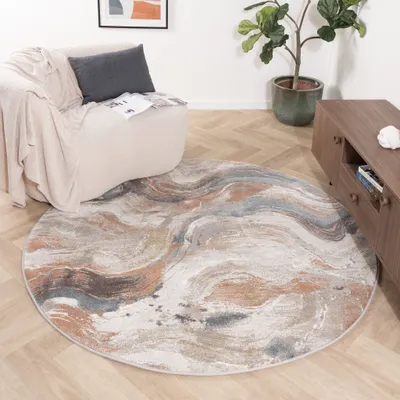 Produktbild von Volero - Teppich Abstrakt Rund - Xavier Wave Blau Rot - Ø 240 cm - Wohnzimmer, Schlafzimmer - Industrielle, Modern