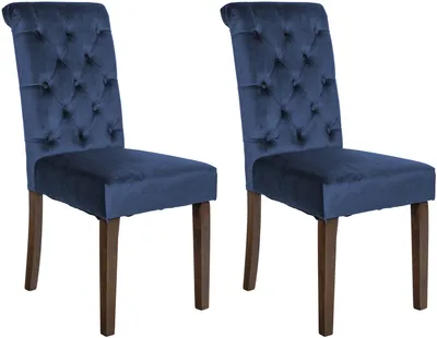 Produktbild von CLP 2er Set Esszimmerstühle Lisburn Mit Lehne im Chesterfield Design blau Material Samt