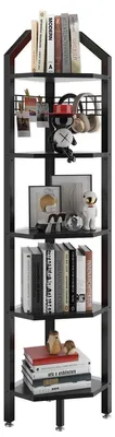 Image de Étagère d'angle autoportante avec 5 niveaux, dimensions 28x28x176 cm, couleur noire, en fil métallique, design industriel