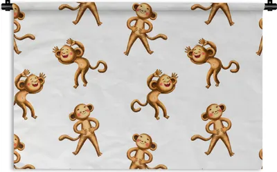 Produktbild von MuchoWow® Wandteppich Wandbehang Dschungel - Design - Affe - Weiß 60x40 cm Tapisserie Dekoration Wandtuch - Wanddekorationen