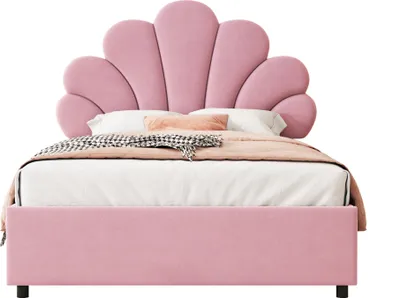 Produktbild von okwish Kinderbett 90 x 200 cm Polsterbett  Einzelbett mit höhenverstellbarem Kopfteil und hydraulischem Stauraum, hautfreundlicher Samtstoff,ohne Matratze,Rosa