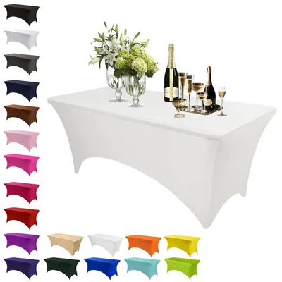 Produktbild von Elastische Elasthan Tischdecke Elfenbein Rechteckig 183 x 76 cm Knitterfrei Polyester-Mischung