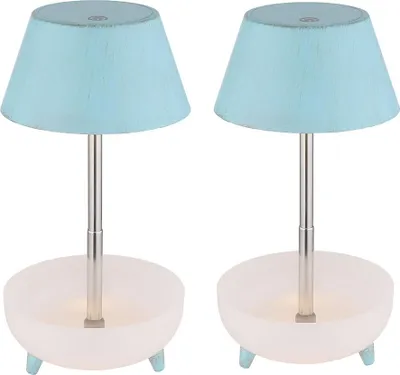 Zdjęcie produktu dla Zestaw 2 lamp stołowych LED, niebieskie, ściemniacz dotykowy, akumulator, wysokość 22,5 cm