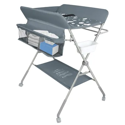 Produktbild von Wickeltisch,Faltbar und Tragbar Wickeltisch mit Rollen,Baby Wickelkombi mit Ablagefächern für Windelwechsel, max. Traglast 25 kg (77x63x101cm)