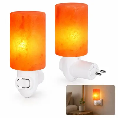 Produktbild von Salzkristalllampe 2er Set Steckdose, Salzlampe Nachtlicht 360° drehbar, warmweißes LED Nachtlicht für Schlafzimmer & Badezimmer