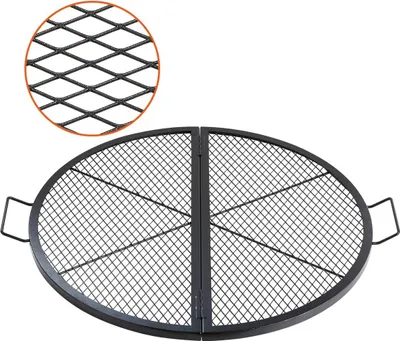 Productafbeelding van X-Marks vuurkorf grillrooster, inklapbaar rond kookrooster, robuust staal grillrooster voor kampvuur met handvat en ondersteuningsdraad, draagbaar kookgerei voor buitenfeestjes, 36 inch, zwart