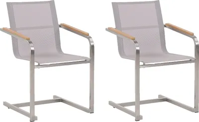 Produktbild von BELIANI Gartenstuhl Beige Edelstahl 2er Set mit Textilbespannung Moderner Look Gartenausstattung Terrasse Balkon Gartenmöbel