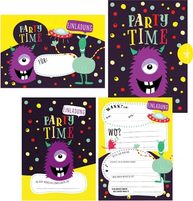 Produktbild von 12 Monster Einladungskarten zum Geburtstag oder Party für Jungen und Mädchen inkl. Umschläge |