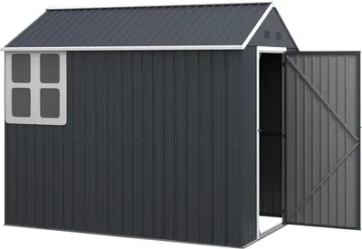 Image de Abri À Outils En Acier, Abri À Outils 4㎡ Avec Armoire De Jardin Verrouillable Par Fenêtre, 259 X 172 X 222 Cm Abri De Jardin Pour Balcon, Terrasse, Gris Foncé