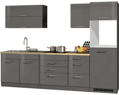 Produktbild von Held Möbel Küchenzeile ohne Geräte Mailand 290 cm grau hochglanz zerlegt 603.1.6211