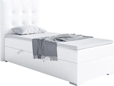 Produktbild von MEBLINI Boxspringbett mit Bettkasten - Gepolstert Einzelbett mit Matratze und Topper - Polsterbett mit Stauraum - Bett mit Kopfteil - Stauraumbett - DENIZ - 80x200 Rechts - H3/Weiß Kunstleder