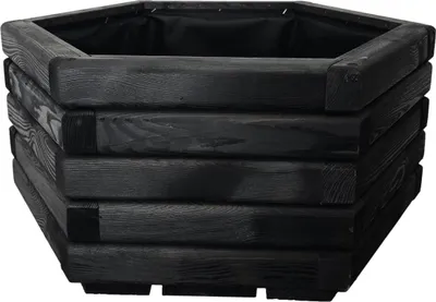 Produktbild von HolzGarden Pflanzkübel Holz 60x30x53 cm Imprägniert Farbe Ebenholz Wetterfest Blumenkasten Blumentopf Balkon Garten Pflanzkasten Sechseck 63l