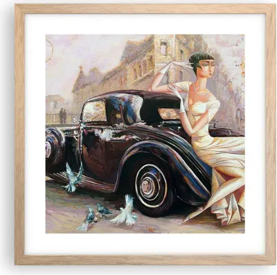 Produktbild von Gerahmtes Poster - Rahmen in heller Eiche - frau retro stil - 40x40 cm - Wand Bild - Wanddeko - Wandbilder - Kunstposter - Wandposter - Bilderrahmen - Bilder - Kunstdruck - Wandbild - P2NAC40x40-3467