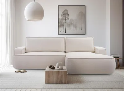 Produktbild von AX LIVING Ablia Sofa L Form mit Schlaffunktion Creme Ecksofa 267 cm R