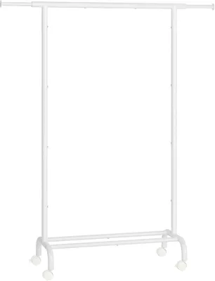 Imagen del producto de Perchero con ruedas - Extensible de 83 a 120 cm - Con barra de almacenamiento - Ruedas giratorias con freno