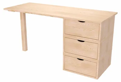 Produktbild von Schreibtisch aus massivholz 3 Schubladen Würfel - Naturlack