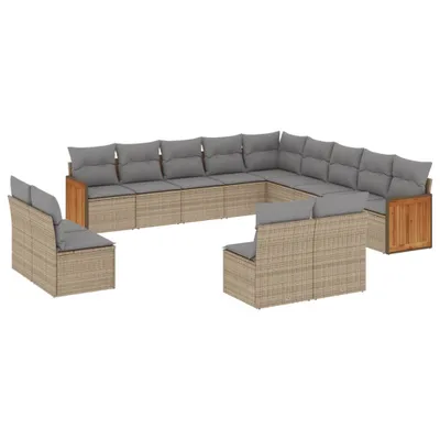 Produktbild von vidaXL 13-tlg. Garten-Sofagarnitur mit Kissen Beige Poly Rattan