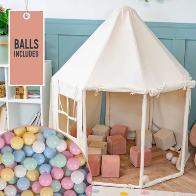 Produktbild von KiddyMoon Spielzelt Kinderzelt Mit 300 Bälle Faltbare Für Kinder Pavillon Förmiges Kinderhaus Leicht Zu Montieren Zum Spielen Für Drinnen Und Draußen, Naturfarbe:Pastellblau/Pastellgelb/Weiß/Minze/Puderrosa