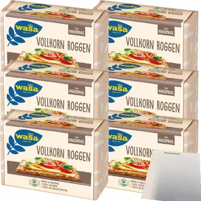 Produktbild von Wasa Vollkorn Knäckebrot kernig knusprig 100% Vollkorn reich an Ballaststoffen 6er Pack (6x260g Packung) + usy Block