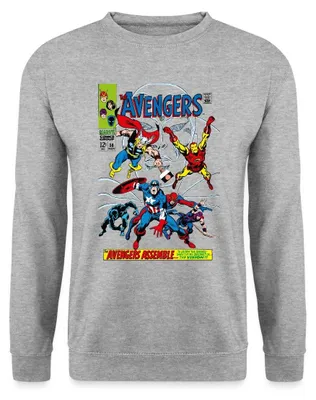 Produktbild von Spreadshirt Avengers Comic Superhelden Assemble Uni Pullover, L, Weißgrau meliert