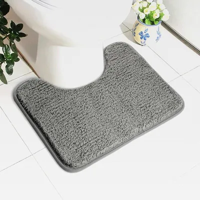 Produktbild von rutschfeste WC-Vorleger, U-Waschbar WC Teppich Klovorleger mit Ausschnitt Weiche Hochflor Toiletten Vorleger, Mikrofaser Badematte - 50 x 40 cm, Grau