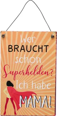 Produktbild von Metallschild Mama Geschenkidee mit Spruch und Superheldenmotiv, 3 Stück