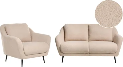 Produktbild von BELIANI Sofa Set Beige Bouclé Stoff 3-Sitzer Schwarze Metallbeine Dick Gepolsterte Sitzfläche Armlehnen Polstersessel Wohnzimmer Schlafzimmer