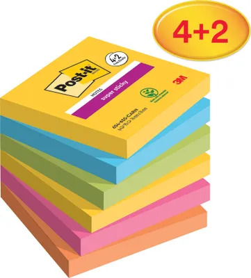 Produktbild von Post-It 7100259227, Quadratisch, Blau, Grün, Orange, Pink, Gelb, Papier, 76 mm, 76 mm, 90 Blätter