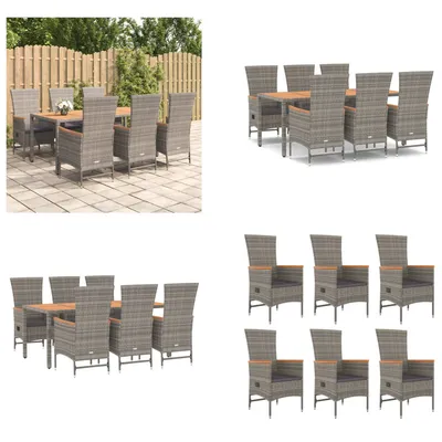 Produktbild von vidaXL 7 tlg. Garten Essgruppe mit Kissen Grau Poly Rattan - Garten Essgruppe - Garten Essgruppen - Essgruppe - Essgruppe Terrasse